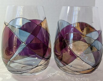 Cornet B handblåsta konstglasmuggar i skimrande flerfärgat modernt barglas