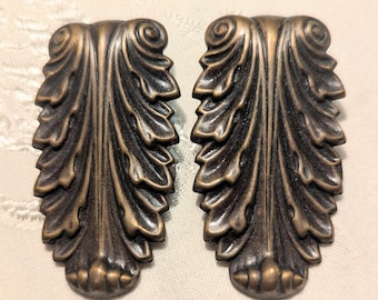 Vintage Antiqued Silver Tone Leaf Scroll Earrings | Art Nouveau Style Statement Earrings | Repurpose Craft Jewelry Pair