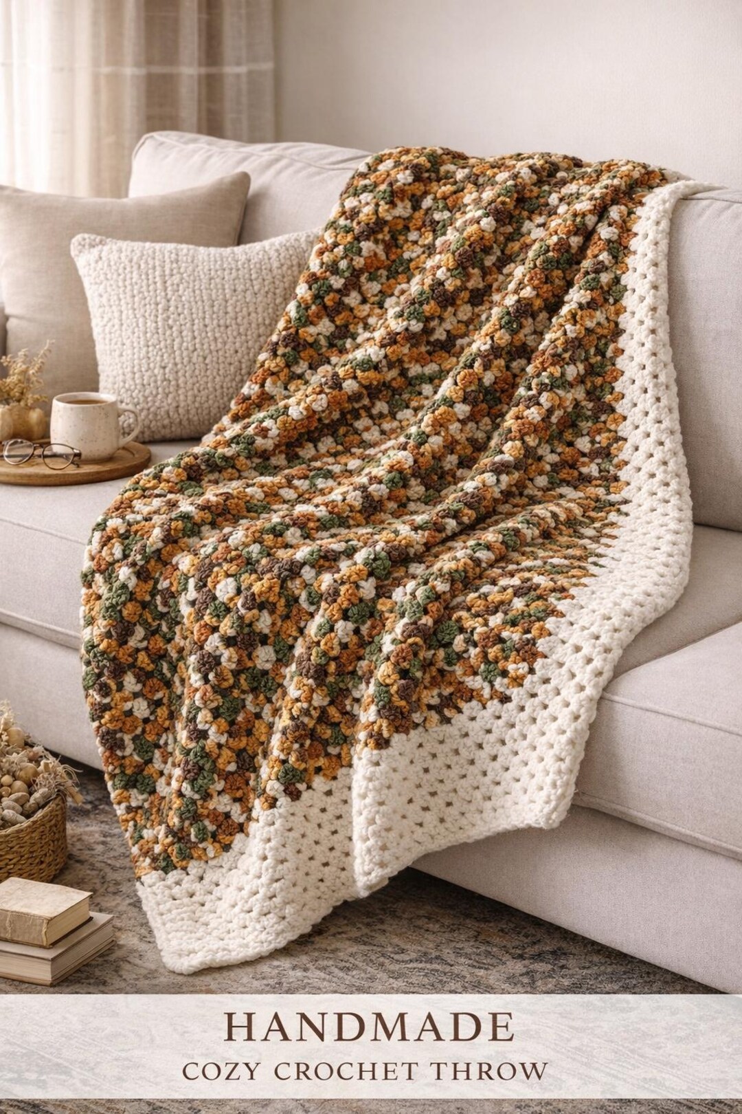 Handmade Crochet Rug Throw Fall Colors Rustic Farmhouse Blanket 55x66 ...