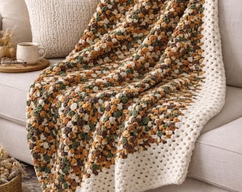Alfombra de ganchillo hecha a mano, manta rústica de estilo granja con colores otoñales, 55x66 cm, acogedora.