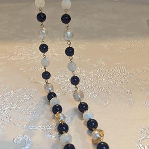 Vintage Liz Claiborne Necklace Black White Beaded Pearl Gold Tone Long