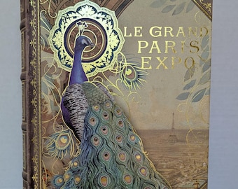 Vintage Style Peacock Book Box Hidden Storage Paris Expo Decorative Faux Book