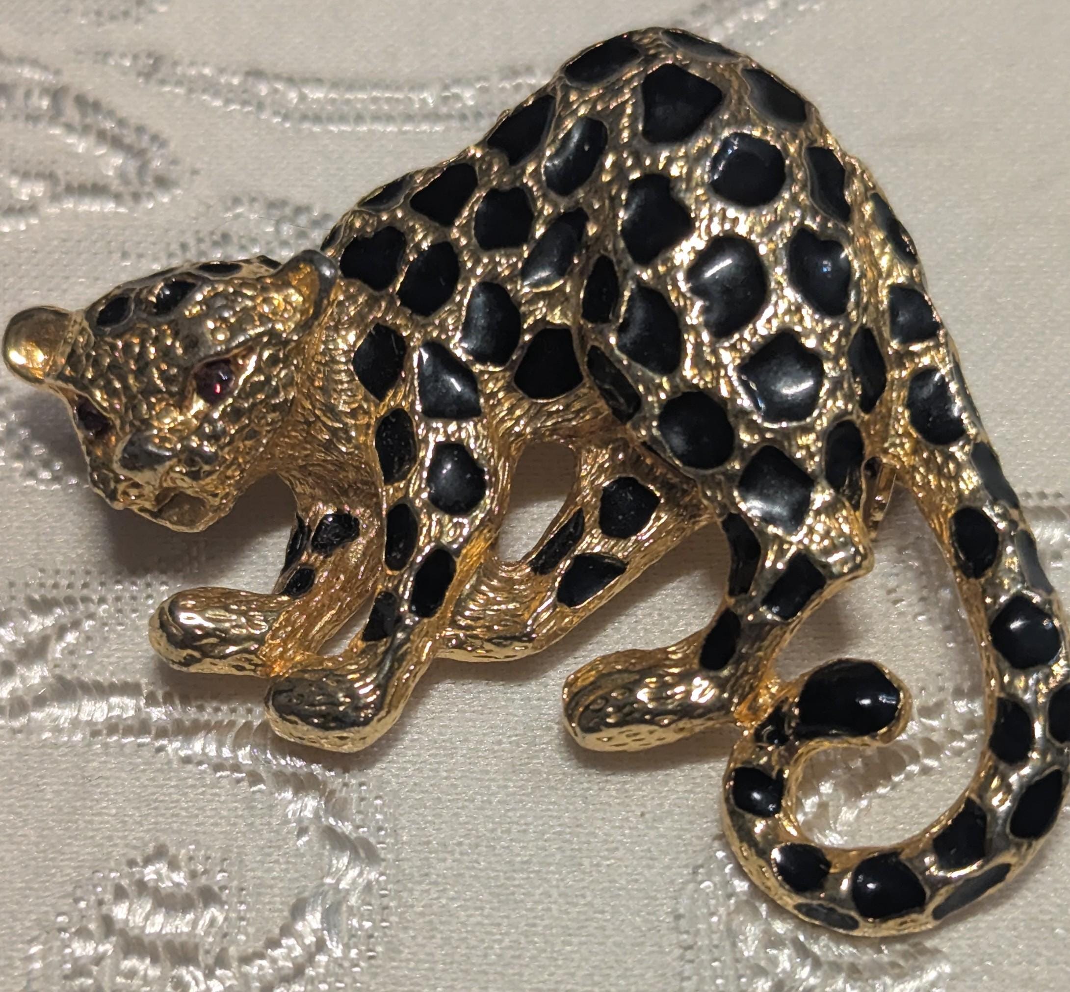  leopard⭐︎様ヴィンテージアクセサリーおまとめ2点 Vintage Park Lane Leopard Pendant Necklace With Monet Chain, Black