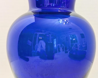 Vintage Cobalt Blue Art Glass Vase Hand Blown Flared Rim Bud Vase 8 Inch