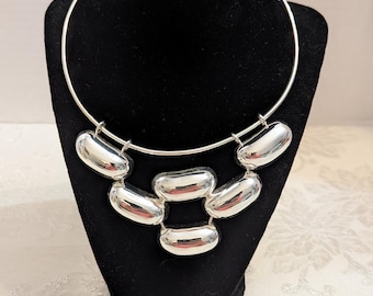 Vintage RLM Brons Kina Statement Halsband Silver Tonad Modernistisk Krage Haklapp Halsband