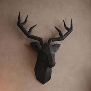 Escultura de pared en 3D con forma de cabeza de ciervo, montaje de taxidermia simulada, decoración moderna con motivos animales, elegante detalle de resina para la sala de estar.