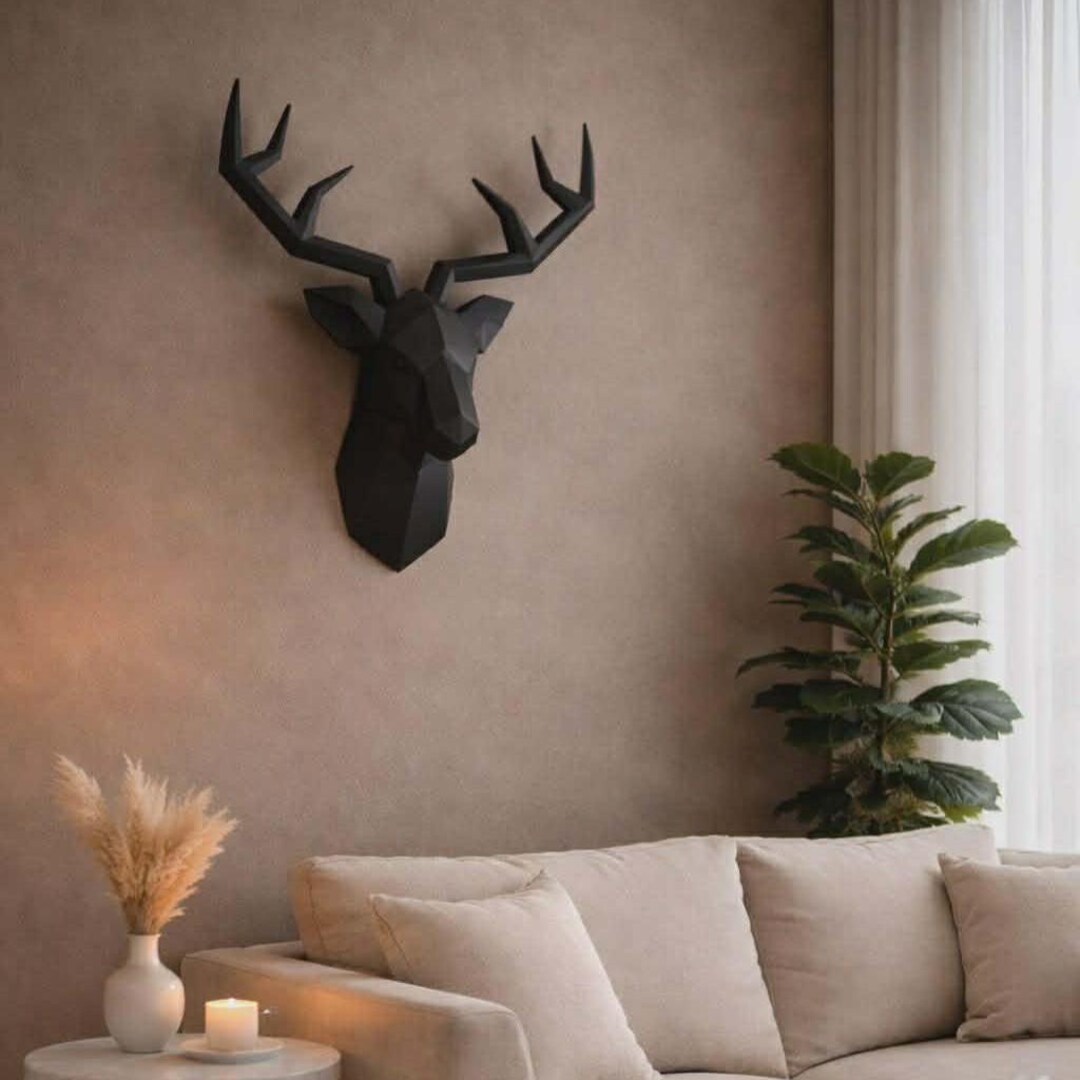 3D Deer Head Wall Sculpture, Faux Taxidermy Mount, Modern Animal Decor ...