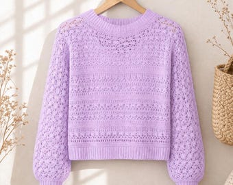 Handmade Crochet Sweater – Lightweight Pastel Pullover, Women's Fashion (PDF Pattern)
