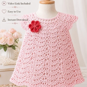 Crochet Baby Dress Pattern, Pink Lace Frock, 3-6 Months (Video Link, PDF Download)