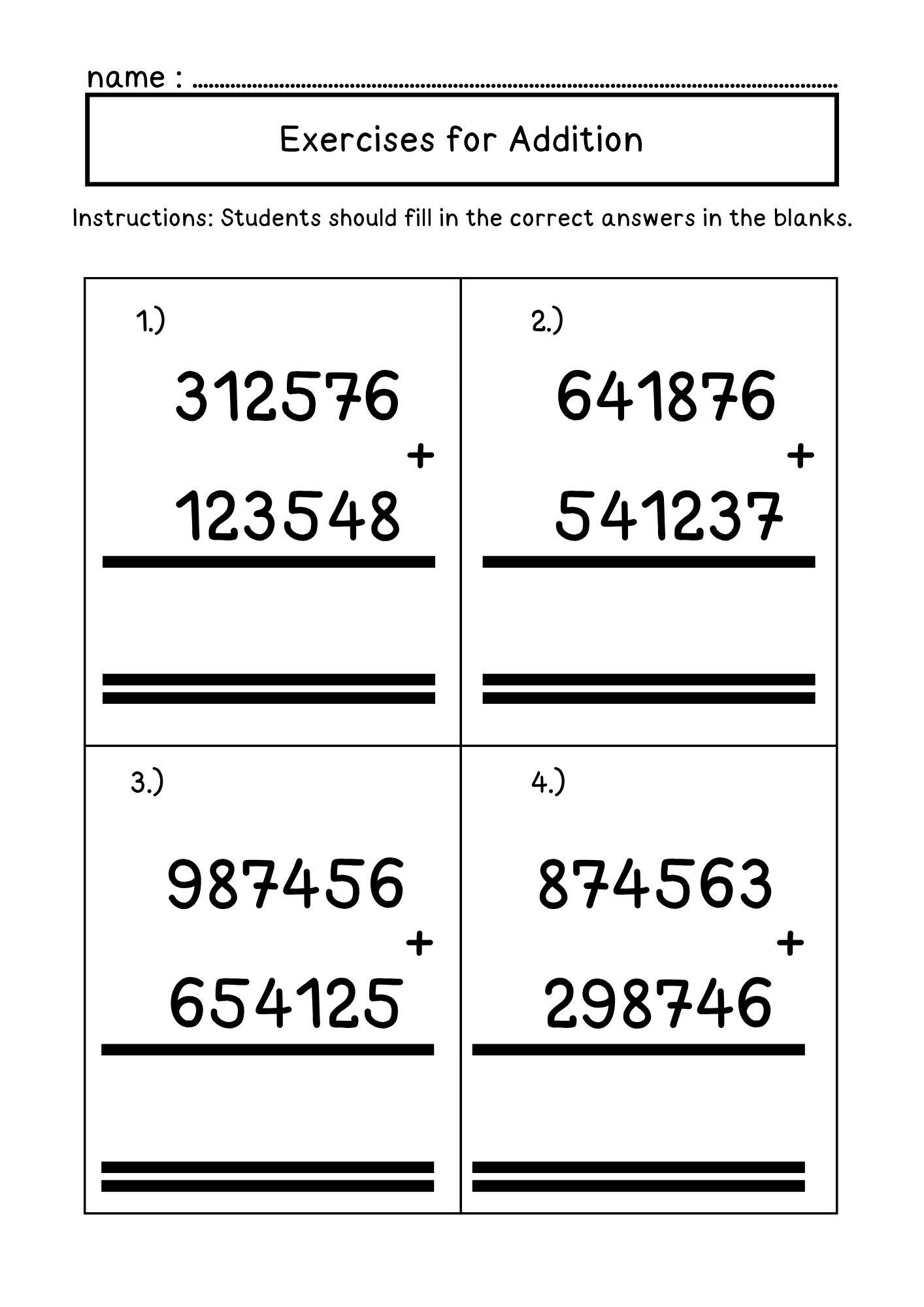 6-digit Addition Worksheets for Primary School - Etsy