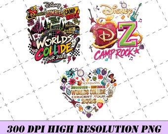 Disney Descendants Zombies Camp Rock Worlds Collide Tour 2026 PNG, Disney Concert Tee, Worlds Collide T-Shirt, Disney Trip Shirt