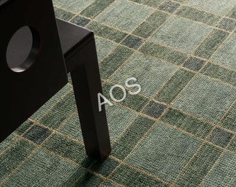 Alfombra Oushak de lana verde anudada a mano de 8x10 pies: estilo Arts & Crafts de William Morris