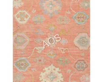 Alfombra rosa de lana anudada a mano Oushak: estilo turco antiguo.