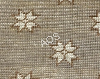 Alfombra turca vintage Oushak con estampado de estrellas en beige y marfil, moderna alfombra de pasillo, decoración minimalista y neutra, 13x18 cm, 15x23 cm, 20x25 cm, 23x30 cm, 25x35 cm, 30x38 cm