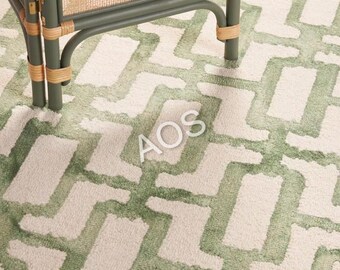 Alfombra Marengo Green de lana tejida a mano para dormitorio, sala de estar, oficina, cocina, cuarto infantil, recibidor. Alfombras modernas.
