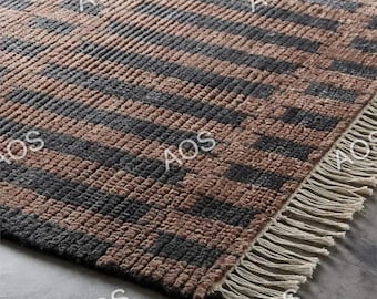 Alfombra Oushak de lana anudada a mano de 9x12: Artesano indio, tintes naturales, estilo negro, alfombra de gran venta