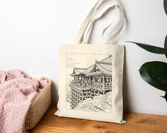 Japanese Eco Illustration Tote Bag | Kyoto Kiyomizudera Temple