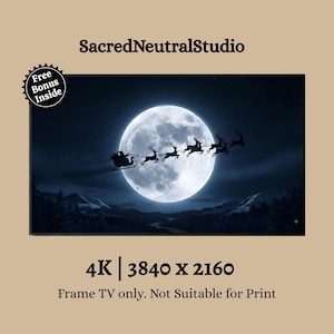 Weihnachtsmann-Mond-Silhouette-Rahmen für TV-Hintergrundbild, iMac-Weihnachtshintergrundbild, Rentier-Himmel-Wintergemälde, Vollmond-Festtags-Desktop-Hintergrundbild, Weihnachts-PC-Bildschirm