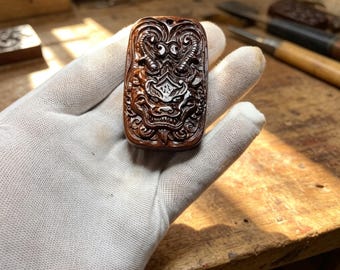 Hand geschnitzter Blitz zu Boden Jujube Holz Pixiu Anhänger: Daoistisches Talisman Amulett