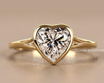 10K Yellow Gold Heart Shaped Lab Grown Diamond Ring – Modern Bezel Setting