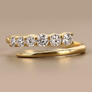 Anillo envolvente con diamante cultivado en laboratorio, banda apilable abierta tipo bypass, oro minimalista moderno