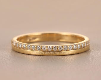 Lab Grown Diamond Wedding Band, Half Eternity Stacking Ring, Sterling Silver or 10K 14K 18K Solid Gold