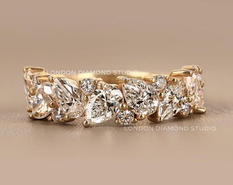 Lab Grown Pear & Round Diamond Eternity Band, Wedding Anniversary Ring