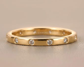 Flush Set Lab Diamond Wedding Band, Solid Gold Eternity Ring, Custom Width 10K 14K 18K