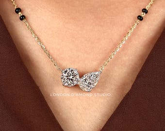 Toi et Moi Lab Grown Diamond Mangalsutra Necklace, Minimal Gold Chain, Wedding Anniversary Jewelry