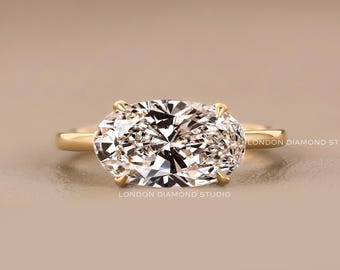 Oval Lab-Grown Diamond Engagement Ring, Minimalist Solid Gold Solitaire Band