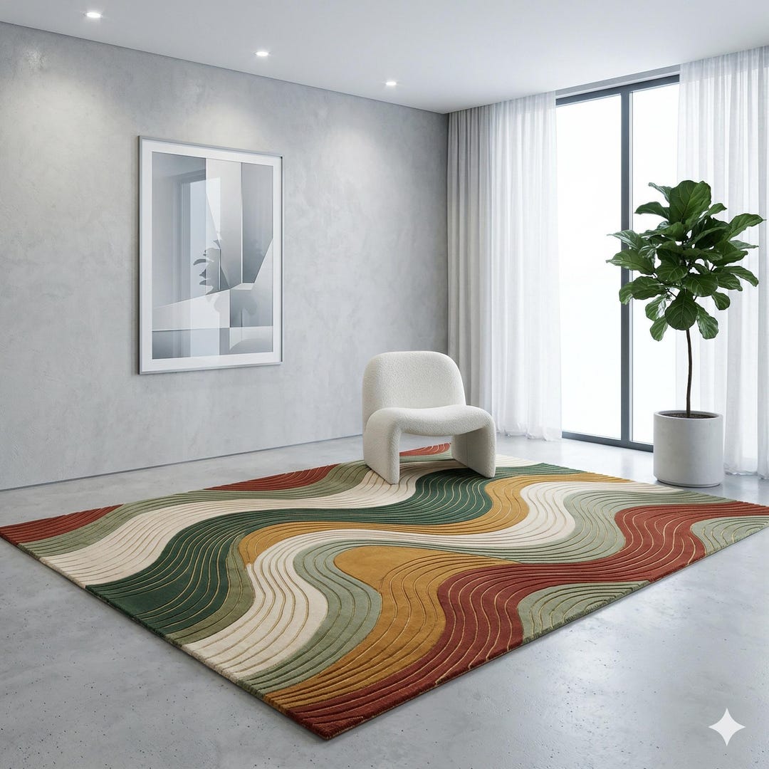 Abstract Retro Wave Hand Tufted New Zealand Wool Rug - Etsy