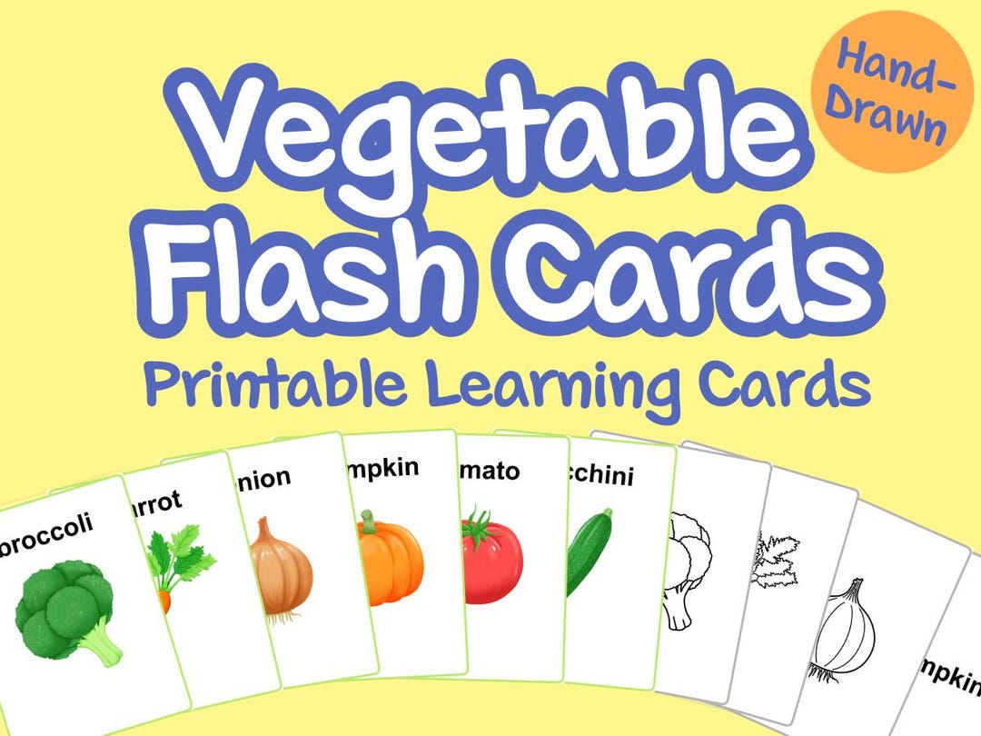 Hand-drawn | Vegetable Flash Cards for Kids | Preschool Montessori ...