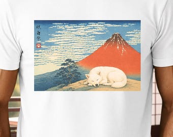 Sleeping Shiba Inu Ukiyo-e T-Shirt, Mount Fuji Red Fuji Japanese Art Shirt