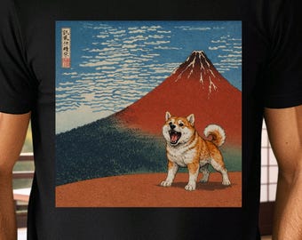 Shiba Inu Mount Fuji T-Shirt, Japanese Ukiyo-e Style Shirt, Cute Shiba Dog Tee, Japan Aesthetic Graphic Tee, Vintage Art Shirt, Unisex Gift