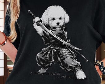 Bichon Frise Samurai T-Shirt, Japanese Warrior Dog Art