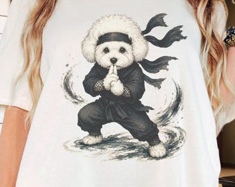 Ninja Bichon Frise T-Shirt, Japanese Ink Dog Art