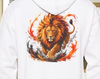 Charging Lion Hoodie, Japanese Ink Brush Wildlife Art