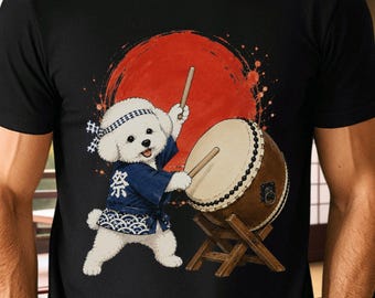 Bichon Frise Taiko T-Shirt, Japanese Festival Dog Art