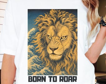 Japanese Lion T-Shirt, Vintage Ukiyo-e Wave Art Tee