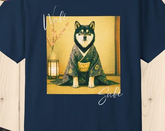 Black Shiba Inu Wabi Sabi T-Shirt, Japanese Aesthetic Dog Shirt, Kimono Shiba Tee, Zen Style Clothing, Minimalist Graphic Tee
