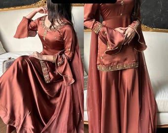 Heavy Natural Crape Silk Embroidered Kurta With Palazzo And Designer Dupatta Suit Readymade 3p Salwar Kameez Fully Stitched For Her