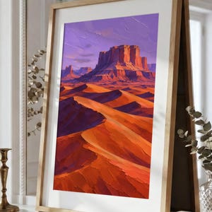 Woestijn Mesa Impasto Print, Abstract Zandduinen Kunst, Terracotta Wandkunst