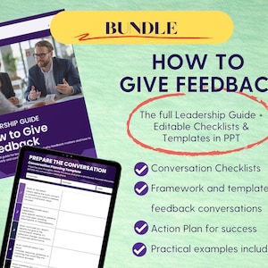 Guía y plantillas para dar feedback (paquete) / Conversaciones de feedback efectivas para gerentes / Kit de herramientas de gestión del desempeño / PDF + PPT