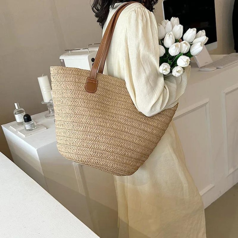 Large Straw Woven Beach Bag | Summer Basket Shoulder Tote | Women's ...