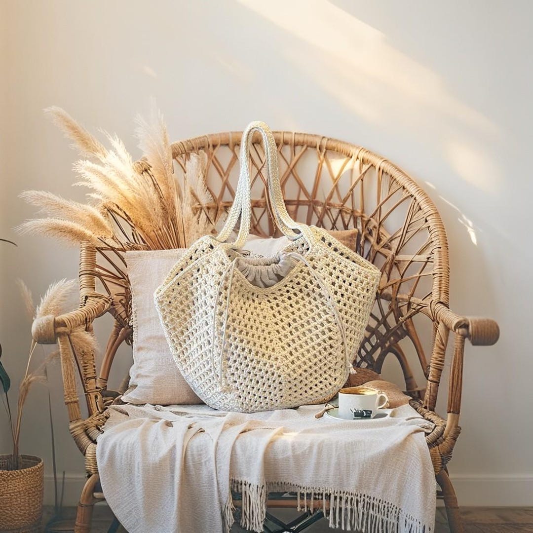 Large Straw Woven Beach Bag | Women's Shoulder Tote | Summer Boho ...