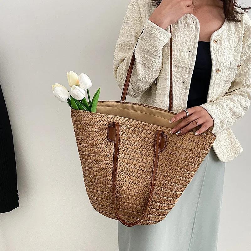 Large Straw Woven Beach Bag | Summer Basket Shoulder Tote | Women's ...
