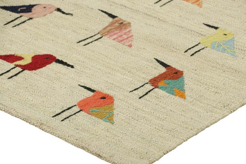 Folk Pattern Rug Handwoven Colorful Bird Pattern Wool Area Rug, Whimsical Animal Motif ...