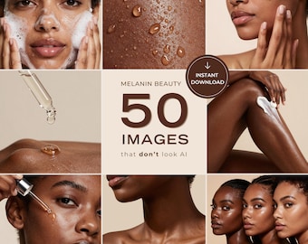 Melanin Beauty & Skincare AI Stock Photos – Radiant Skin, Editorial Compositions (Digital Download)