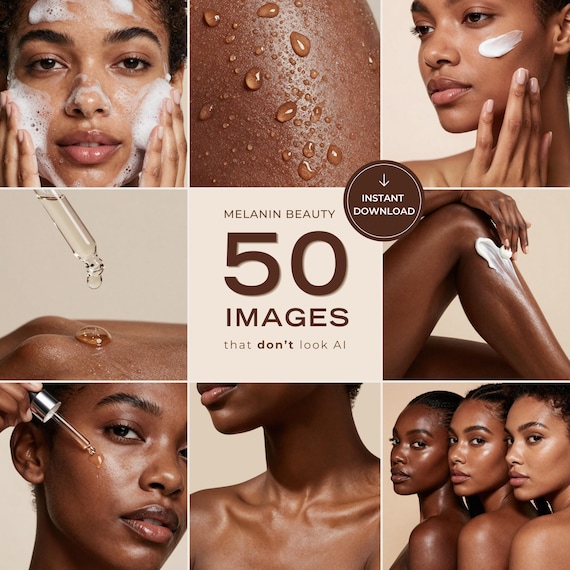 Melanin Beauty & Skincare AI Stock Photos – Radiant Skin, Editorial Compositions (Digital Download)
