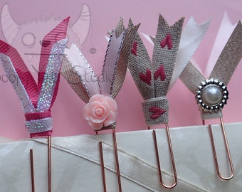 4 Rose Gold Large Double Ribbon Paper Clips *pink/PEARL/wedding/RUSTIC/chic/ROSE * For Planners & Scrapbooking.